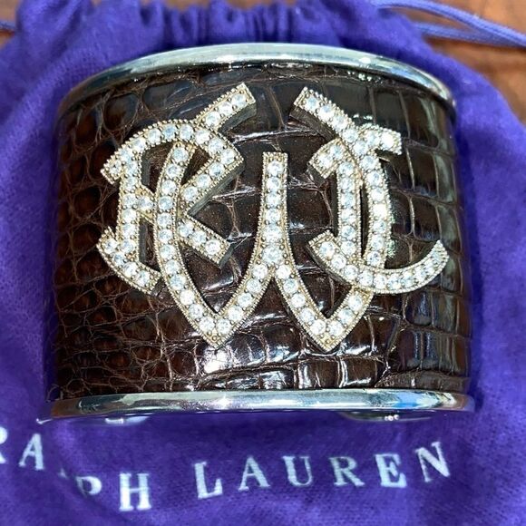 Ralph Lauren Collection * Fall '05 Crystal Logo Sterling Alligator Cuff Bracelet - Picture 10 of 16